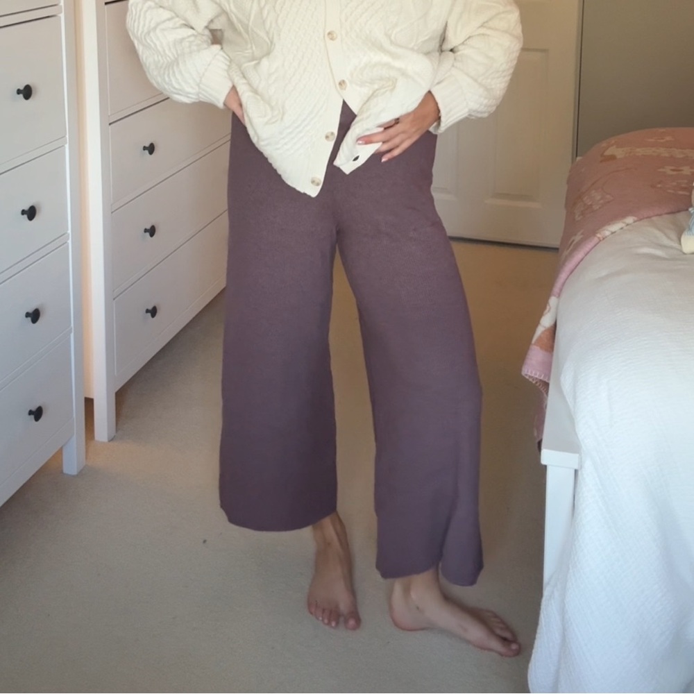 Purple Knit Wide-Leg Pants